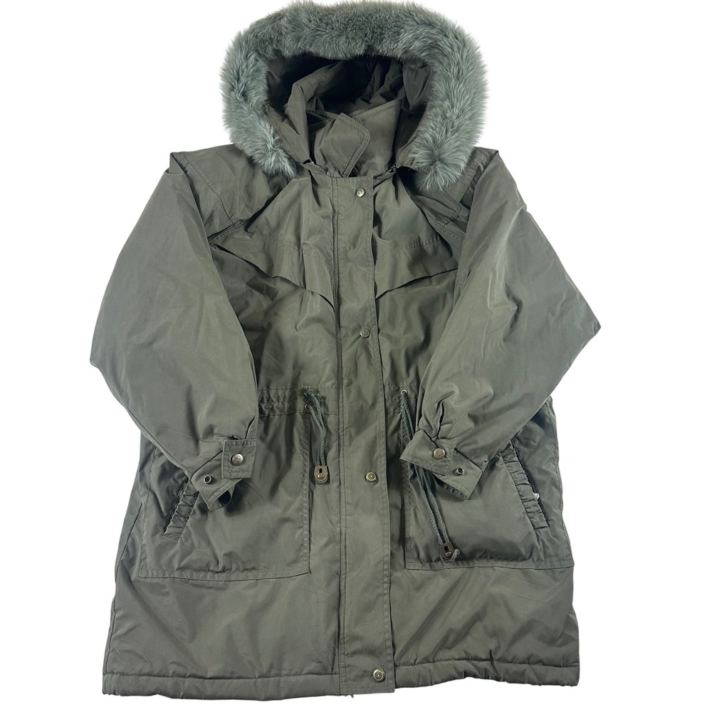 Begedor USA Outerwear Parka Jacket Women's Medium Olive Green Faux‎ Fur Hood
